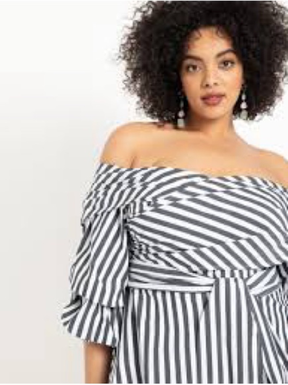 ELOQUII Striped Wrap Peplum Top | Off-the-Shoulder Bardot Neckline | Size 20 - Picture 6 of 8